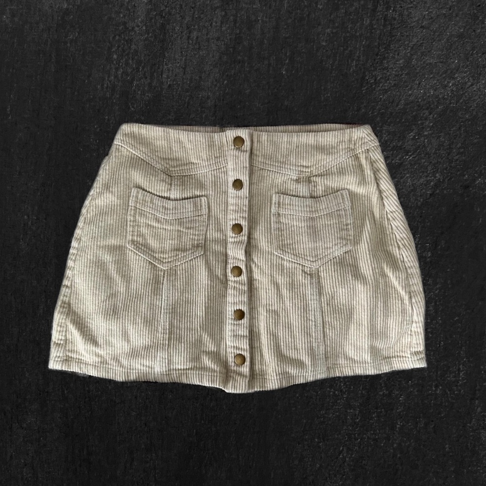 Cream Corduroy Button-Front Mini Skirt
